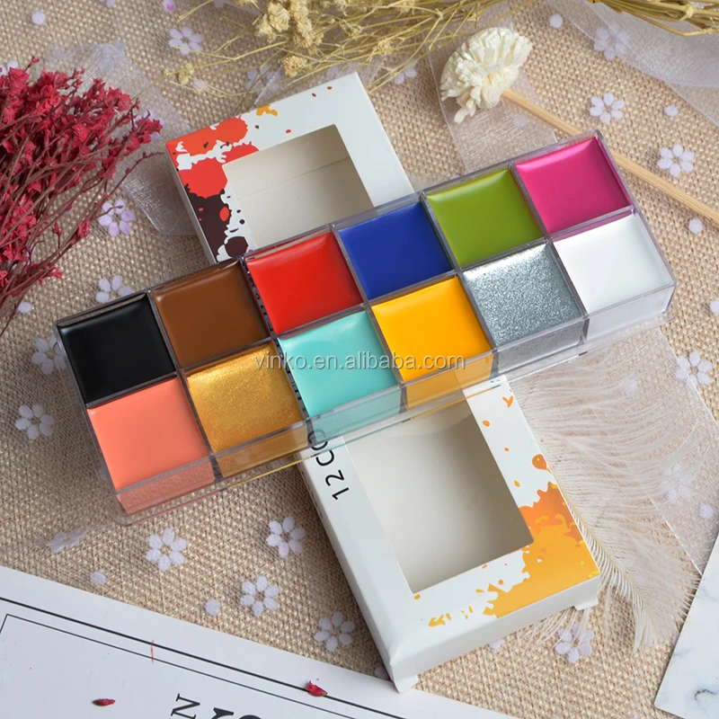 Professional 12 Color Palette Best Face Painting Party Kits and Cosplay Body Paint Set