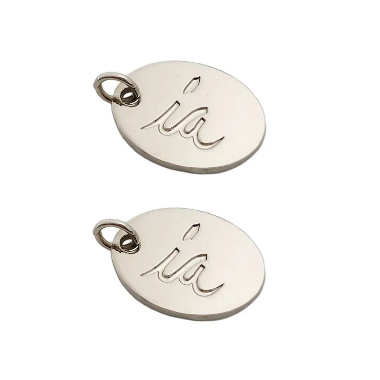

Security engraved oval silver name logo custom metal hang charm pendant jewelry tags for Bracelet