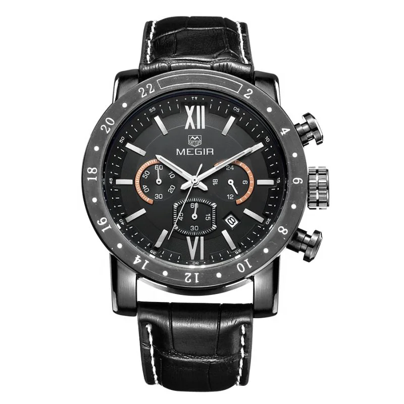 

3008 black watch for men Multifunction cheap chrono megir watch manufacturer, Ips ipb ipg iprg