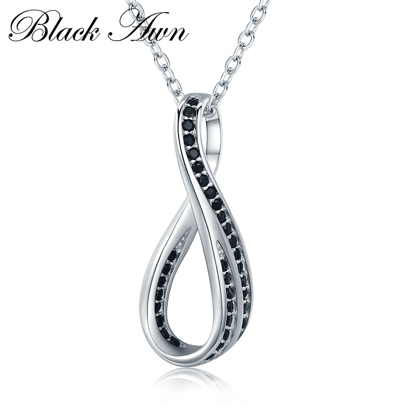 

[BLACK AWN] High Quality 925 Sterling Silver Fine Jewelry Trendy Engagement Necklaces for Women Wedding Pendants P136