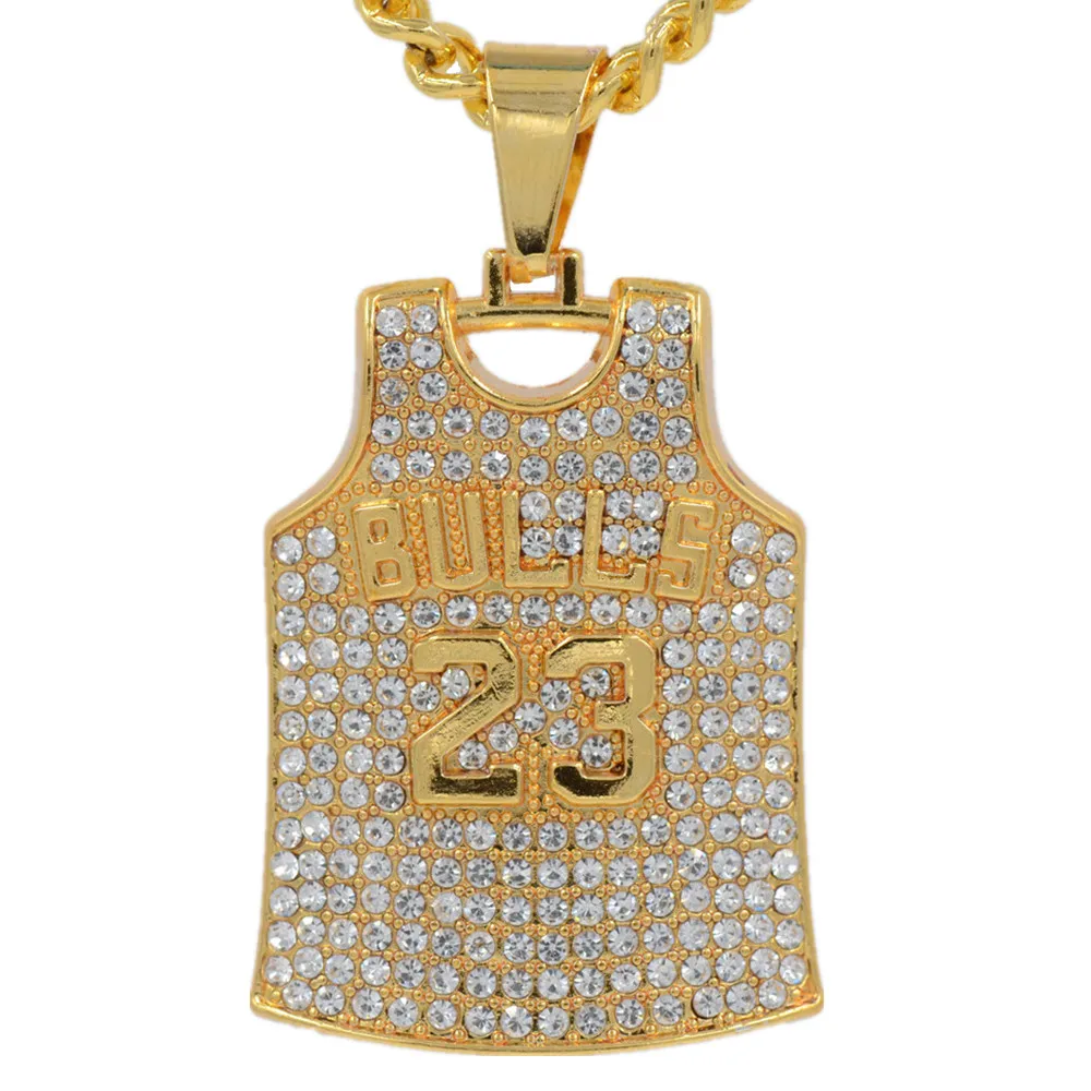 

HipHop Gold Diamond Diamond BULLS bulls 23 Jordan basketball suit Jersey Necklace Pendant Necklace