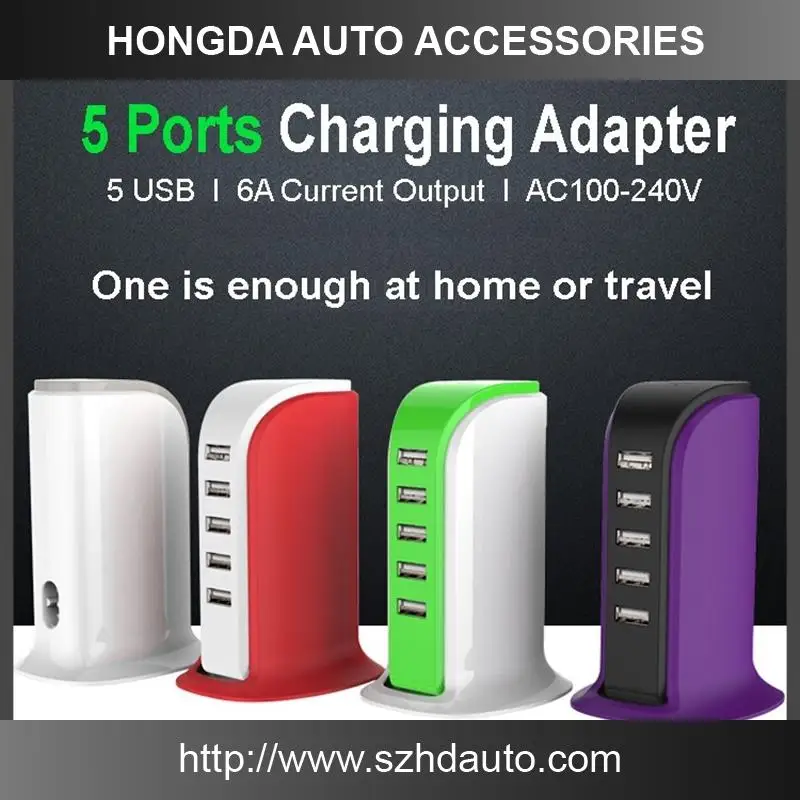 Accept OEM sevice China 5 USB Ports Universal 5V 6A multi mobile phone travel charger