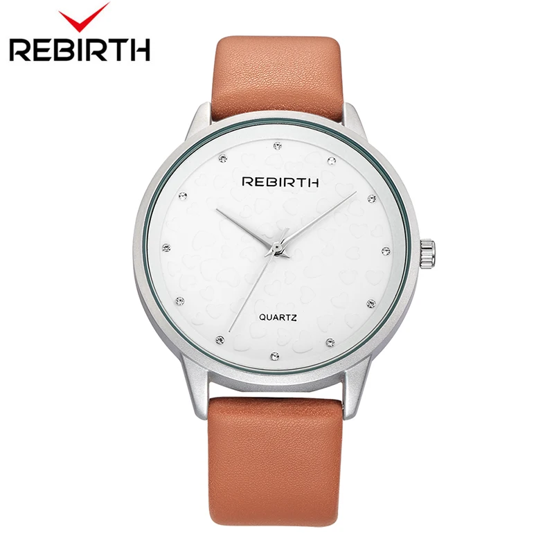 

REBIRTH Ladies Bracelet Heart Printed Watches Fashion Leather Women Brand Wrist Watches Ladies Dress Quartz Clock Relojes Mujer