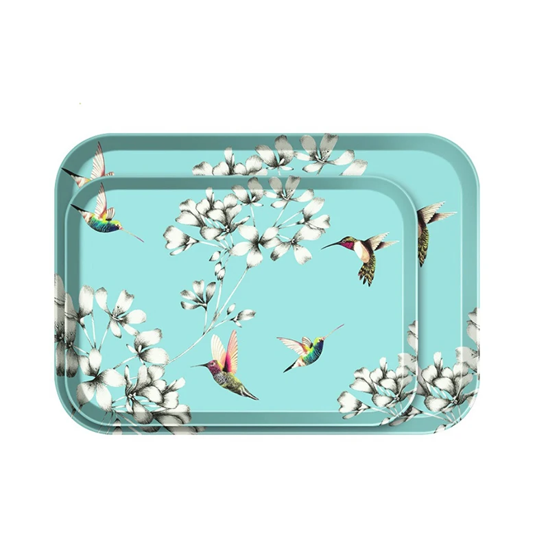 Wholesale homewares rectangular OEM custom print plastic tray coffee cake food decorative wedding melamine flower tea tray