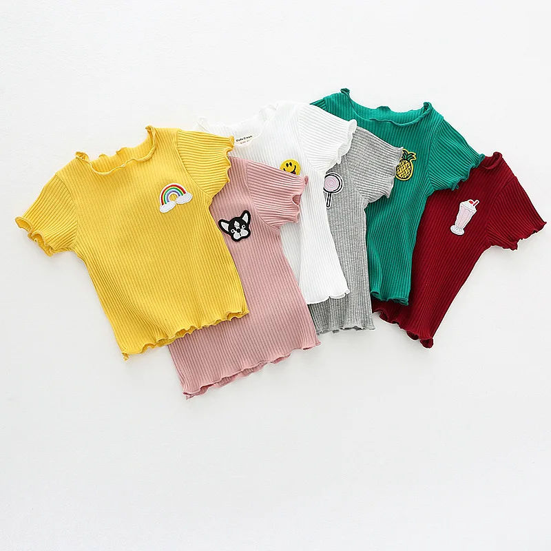 

Summer new girl's pure cotton blouse ear edge embroidered short sleeve T-shirt