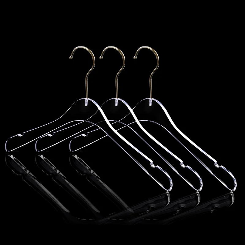 

2021 Amazon Adult colgadores de ropa Transparent Clear Acrylic Clothes Hanger with gold hook