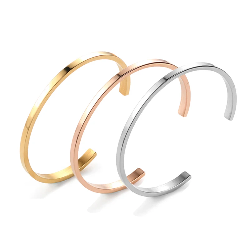 

Embossed Logo Name Cuff Bracelet Stainless Steel Jewelry, Silver