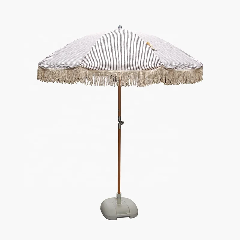 

Fantastic vintage wood patio beach umbrella with tassels