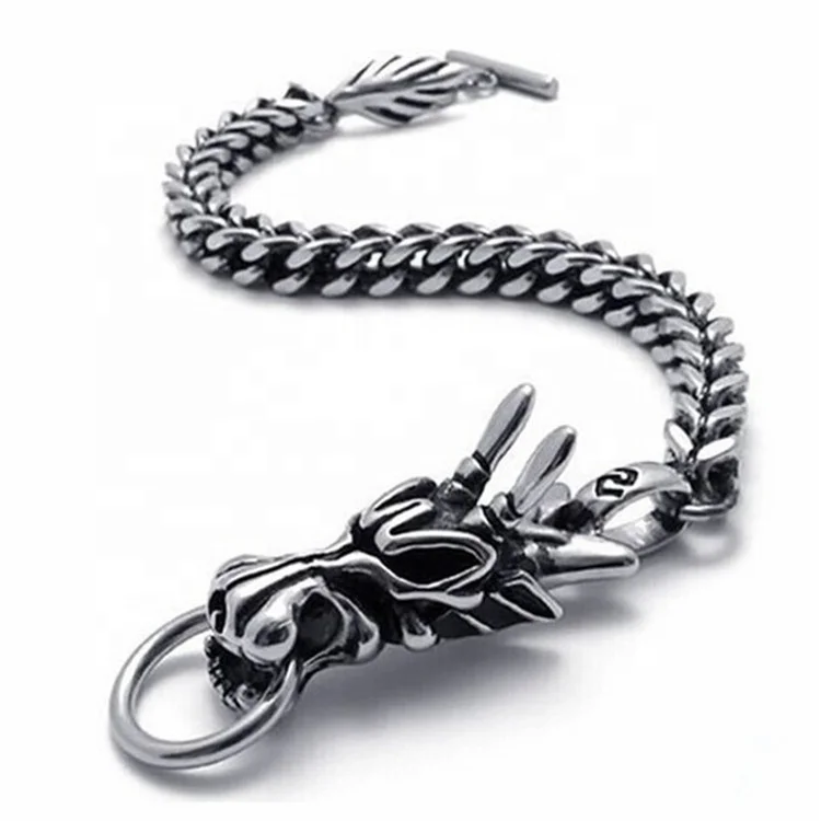 

Wholesale High Quality Mens Punk 316L Stainless Steel Silver Dragon Head Bracelets