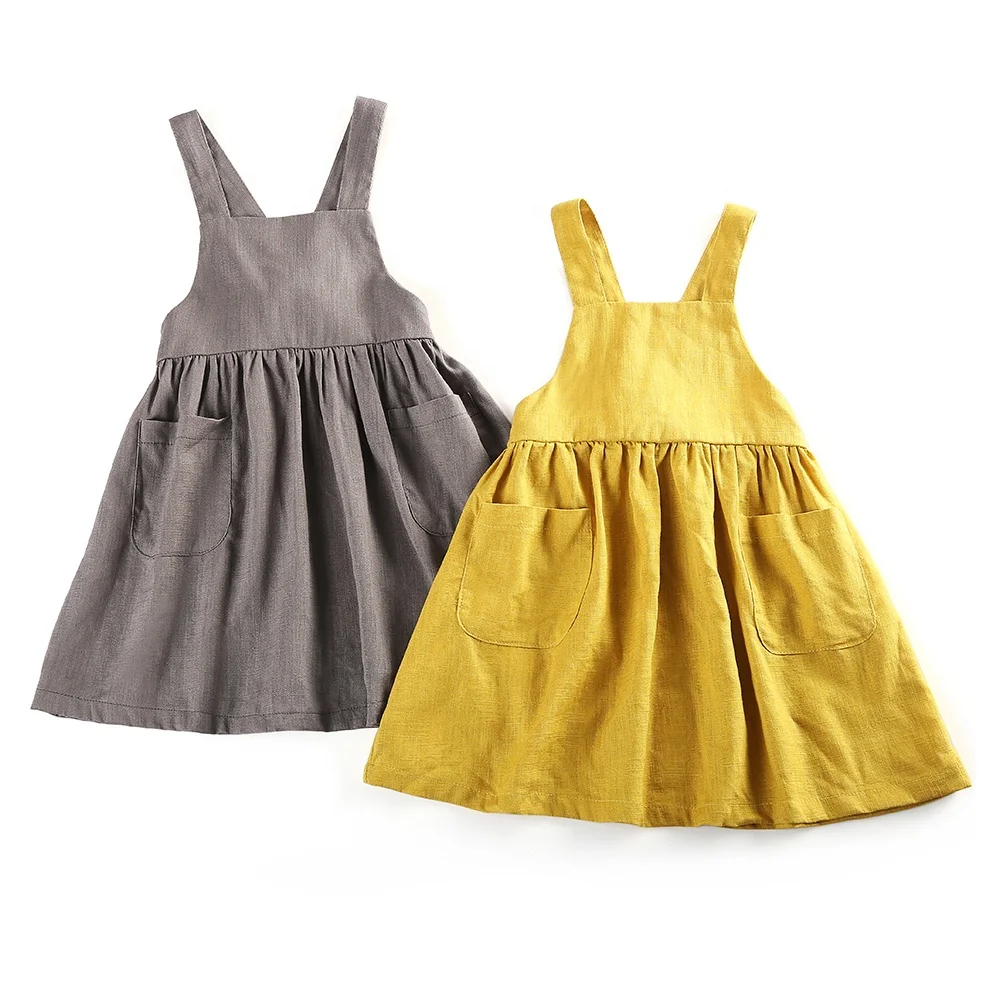 

2020 summer Spaghetti Strap 100% cotton linen newborn oem toddler cheap cute fashion baby dress girls