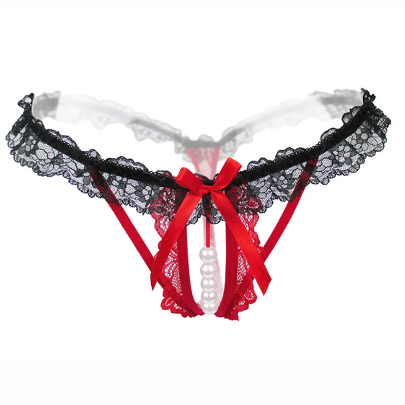 

Hot sales sexy women pearl open crotch lace hollow out panties, Different color for you choose