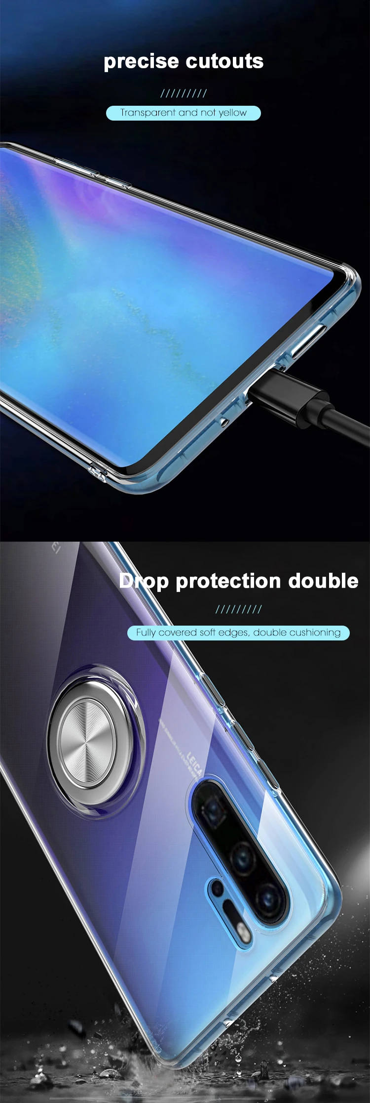 New product clear TPU magnetic ring holder mobile phone case back cover for Huawei P30 Pro