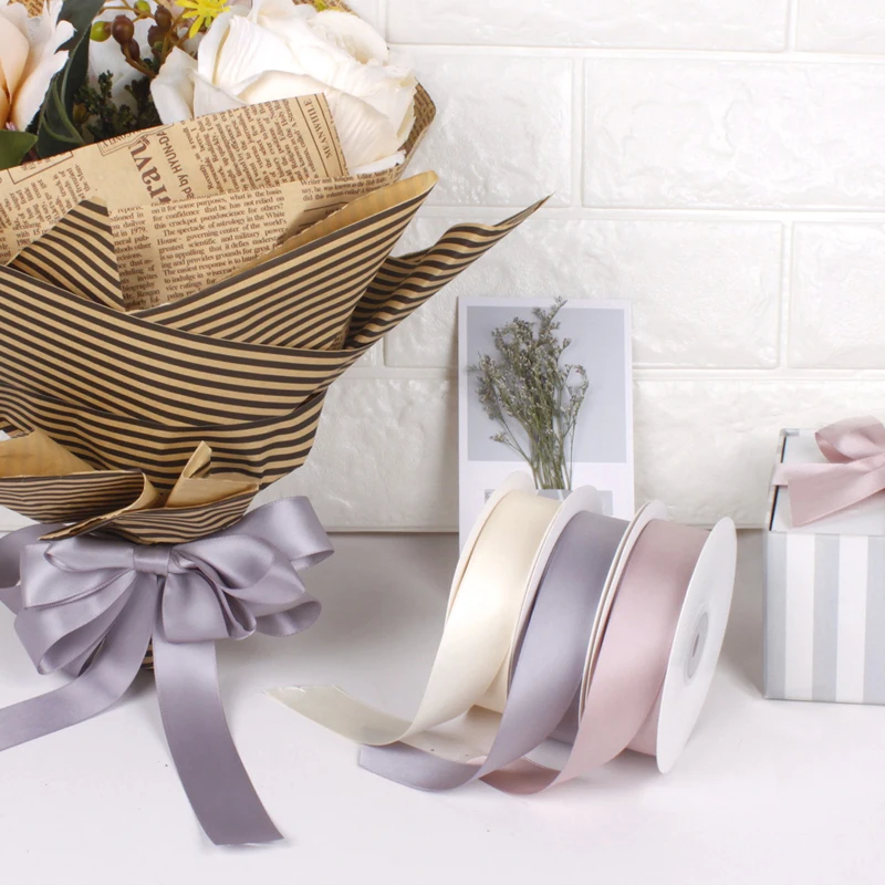 

New Arrival DIY Flower Gift Packing 1 Inch Double Face Polyester Satin Ribbon