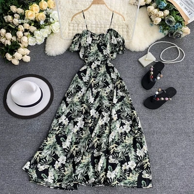 2019 Korean Style Summer Women Off Shoulder Floral Printed Sexy Dress