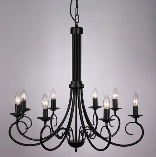 Retro Black Pendant Lamp Chandelier Lighting 5 Candle Wrought Iron