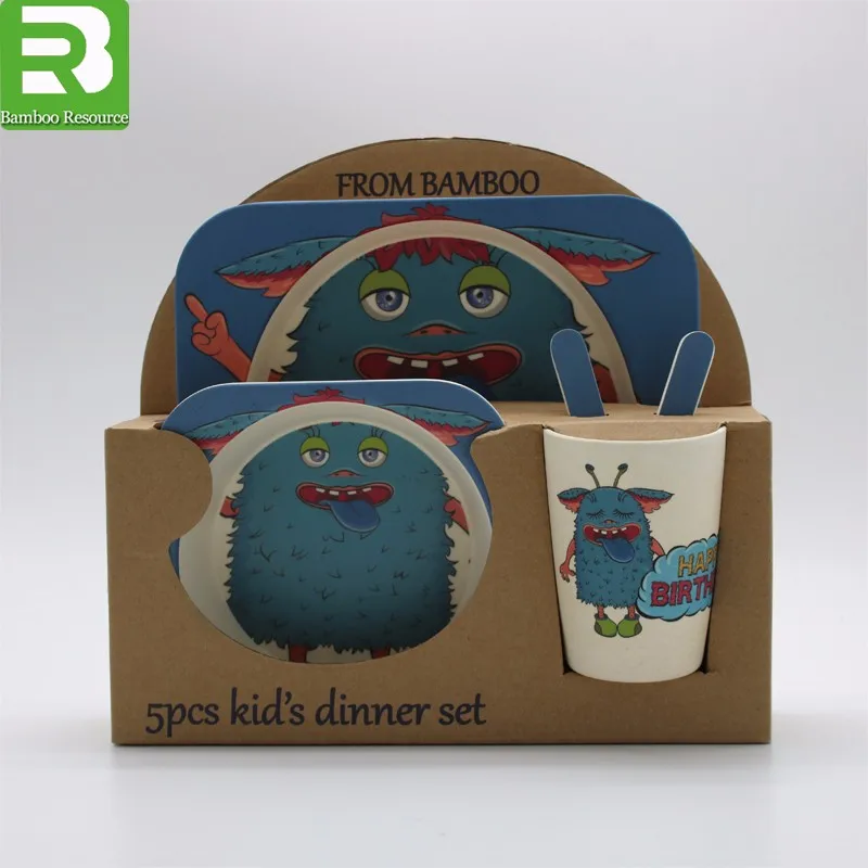 
3 compartment children dinner use biodegradable plastic plate with fork and spoon 