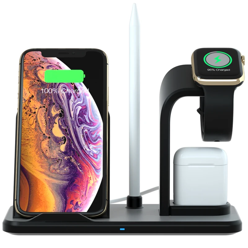 

Fast charging foldable wireless 3 in 1 Qi Wireless Charging Stand for Apple Watch Charger Stand Charging Station, Black