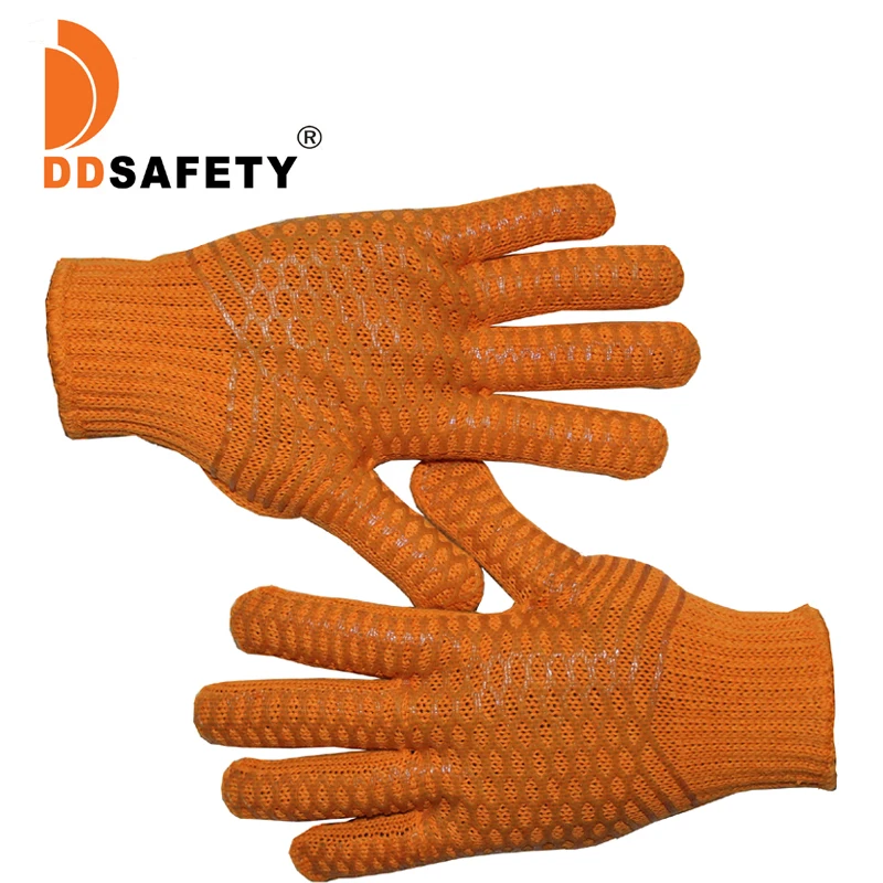 Low Price Good Quality Orange Knitted Pvc Dotted Fishing Grip Glove