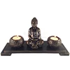 Amazon Hot Sale Resin Carving Buddha Tealight Candle Holder Set & Wooden Tray