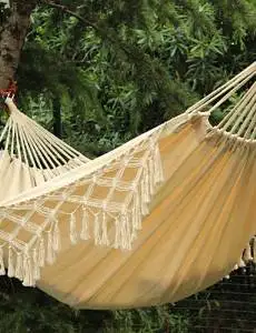BO SWIFT Outdoor? 100% Cotton Thickening Canvas outdoor 2 Person Portable Tassel Hammock White Fringe Camping Hammock