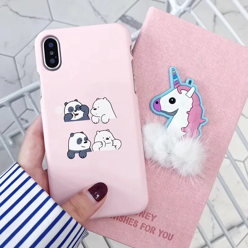 

Funny Cartoon Panda Phone Case For iPhone 7 Plus Love Heart Cases For iPhone X 8 7 6S 6 Plus 5 5S Matte Hard PC Back Cover Coque