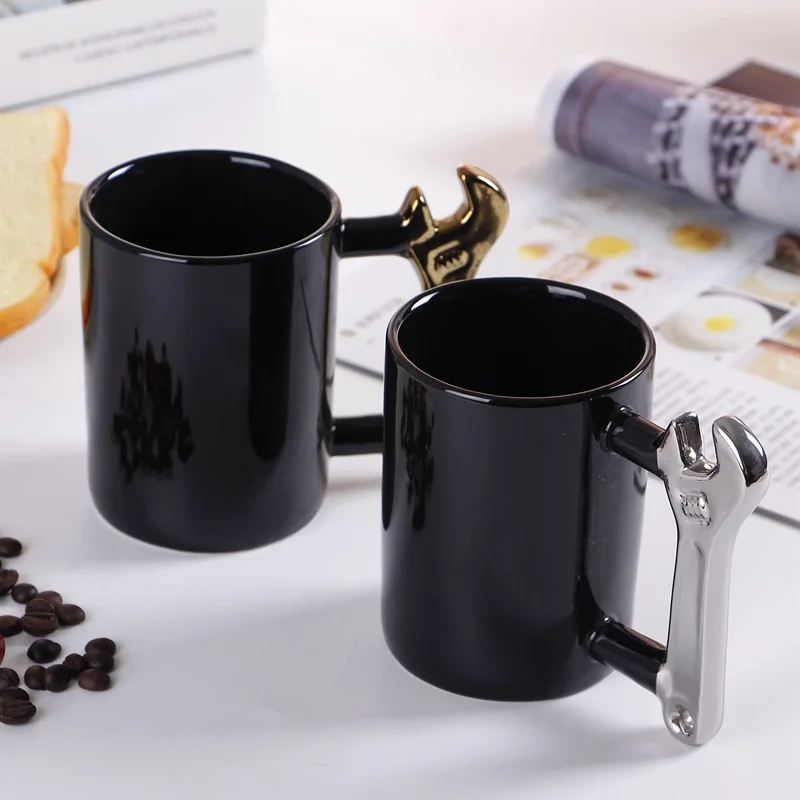 

Wholesale wrench hammer shape tool handle black ceramic travel coffee mug