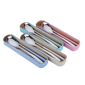 Image of Students Portable outdoor stainless steel travel cutlery set chopstick spoon with plastic case