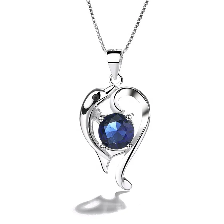 流行珠宝蓝宝石925纯银海豚吊坠项链