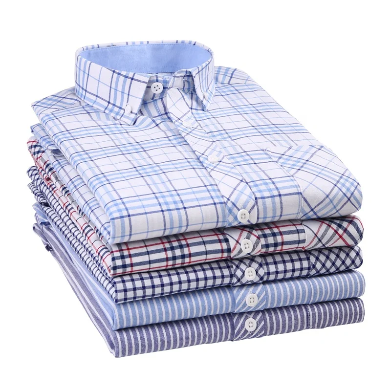 Wholesale casual 100%cotton mens long sleeve plaid oxford dress shirt