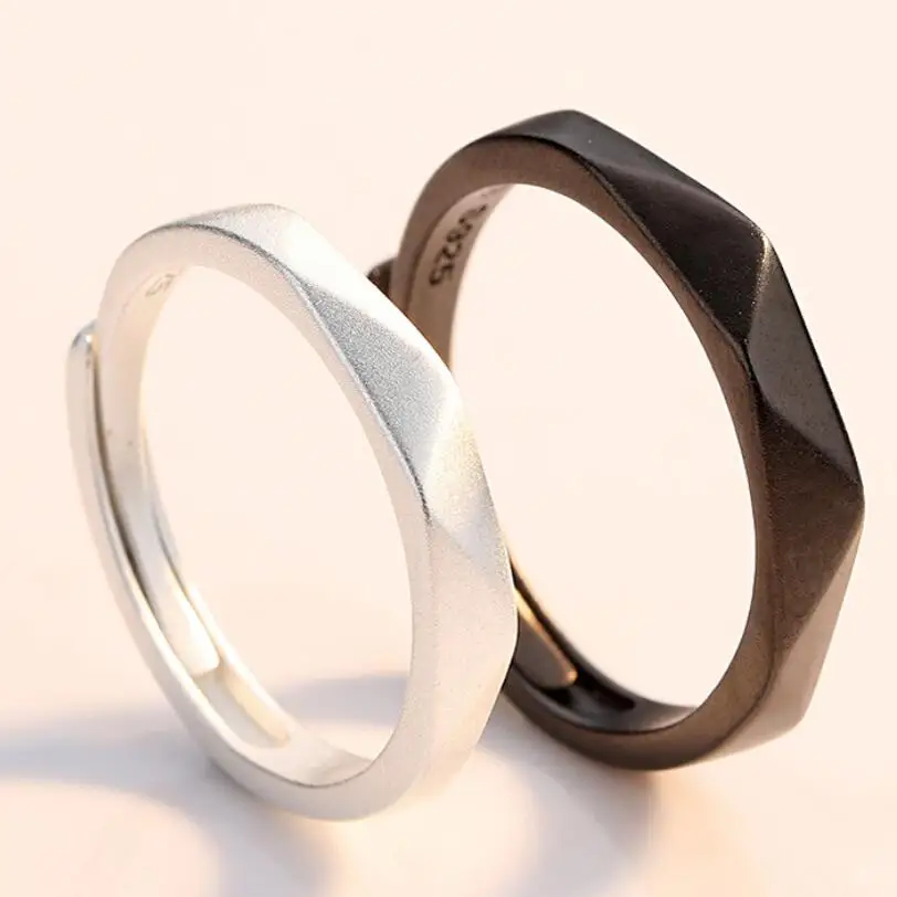 

Original design diamond couple rings black and white frosted simple men and women ring