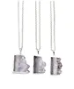 Raw Amethyst Crystal Agate Slice Necklace Boho Sideways Quartz Silver Dipped Necklace