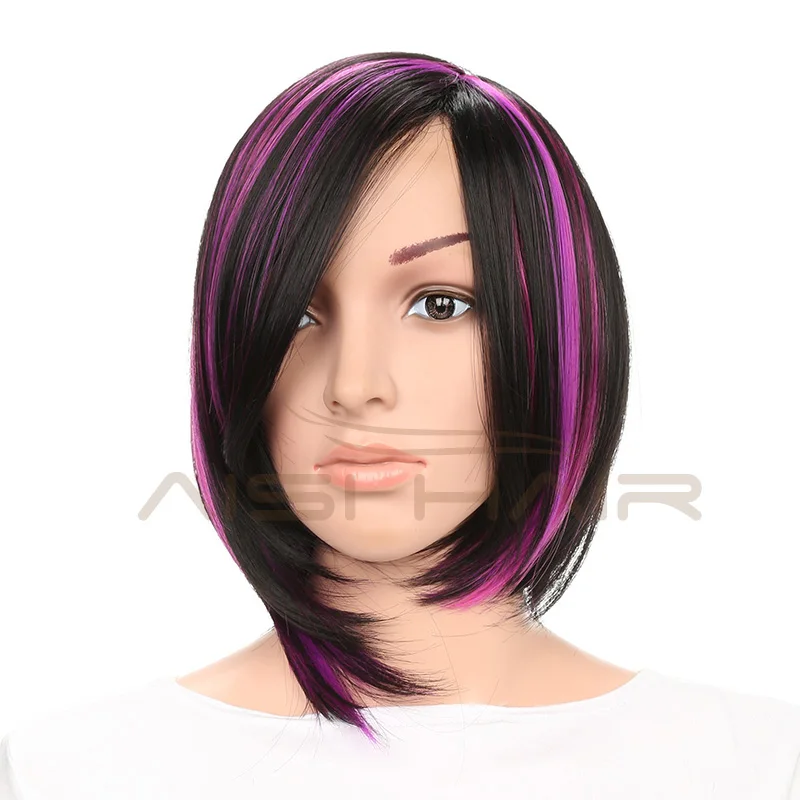 black and purple bob wig