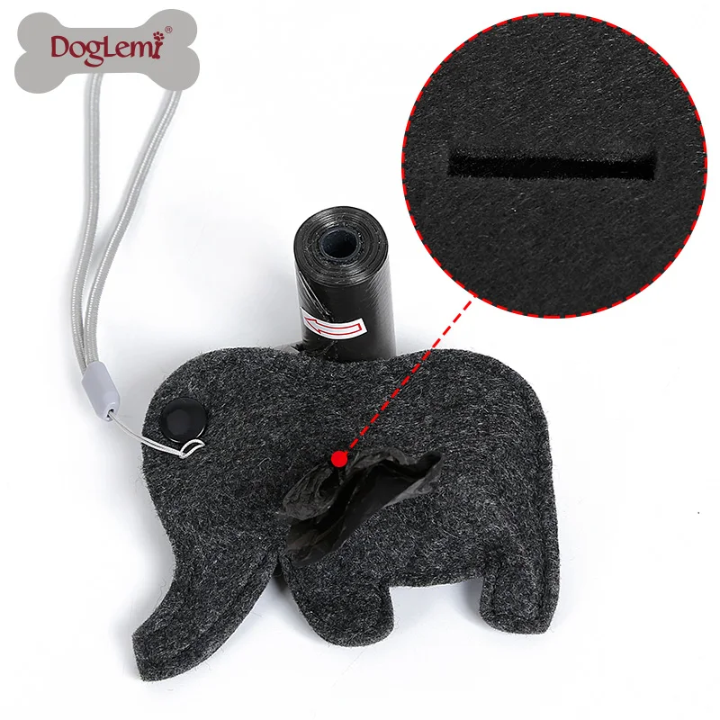 

Cute Design Felt Pet Dog Waste Bag Dispenser Holder Custom Dog Shit Poop Bag Dispenser, Green dinosaur dark gray elephant light gray bone brown puppy