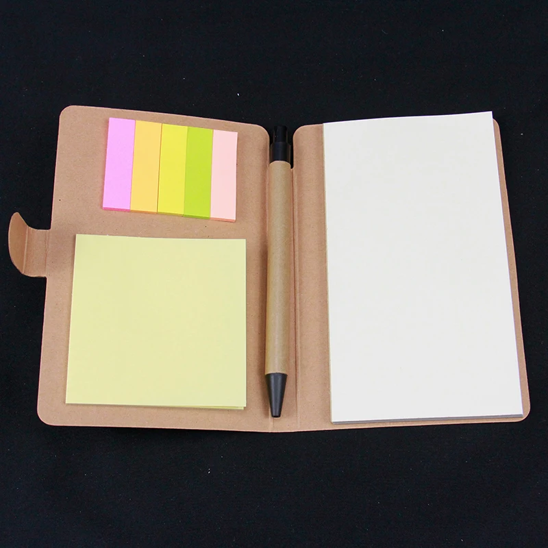 Customized Kraft Paper Sticky Note Book With Pen Cardboard Diary With Memo Sticky Notepad Buy