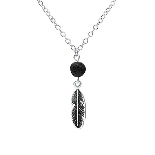 

Aromatherapy Essential Oil Diffuser Necklace Stainless Steel Chain One Lava Beads Feather Diffuser Necklace