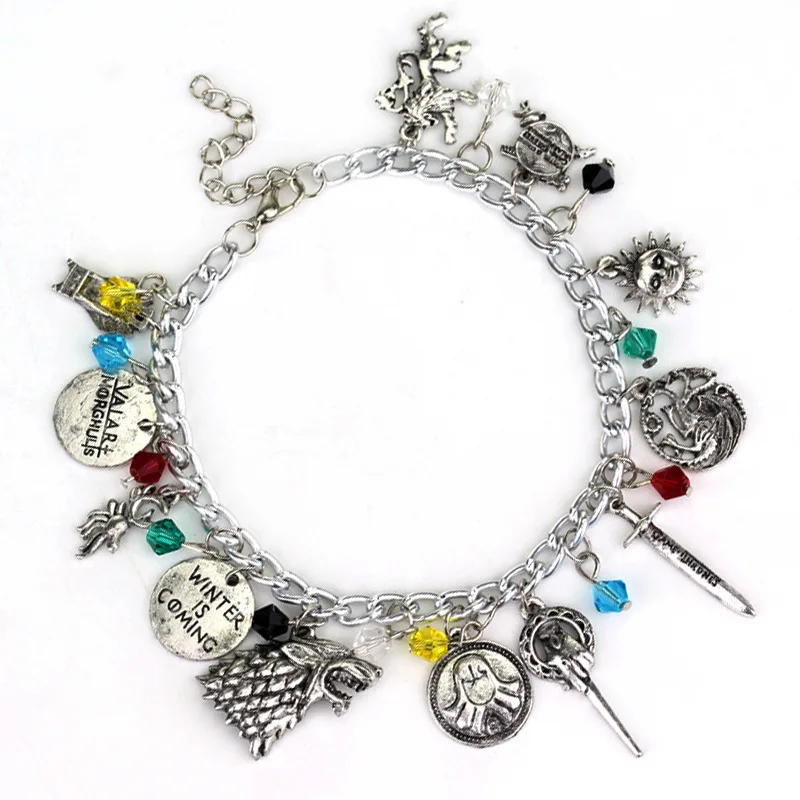 

Game of Thrones Wolf Head Lion Dragon Charms Bracelet