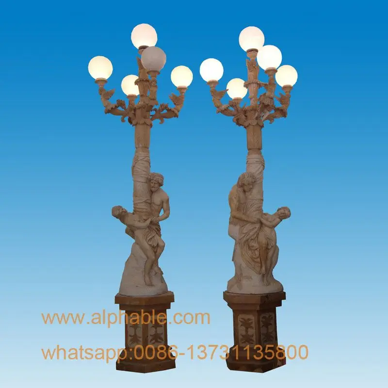 
Popular Roman Pillar Design Yellow Travertine Stone Column With Lady Statue 