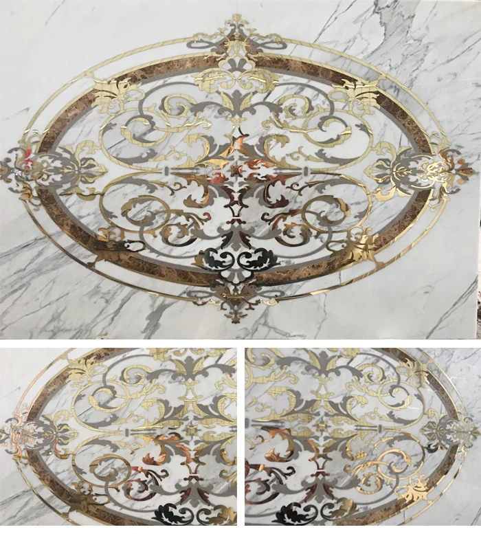 Medallón Ovalado De Bronce O Cobre Con Incrustaciones De Mármol Blanco