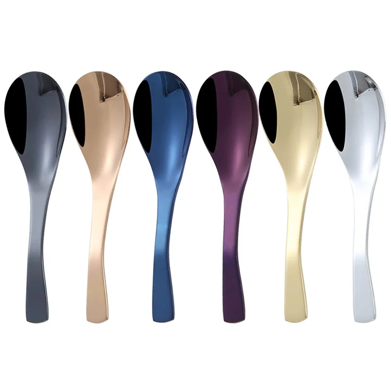 

304 Stainless Steel Soup Spoons With short Handle Chinese Silver Dessert Tea Coffee Spoon Kitchen Tools Soup Ladle, Silver,gold,rosegold,purple ,black,blue