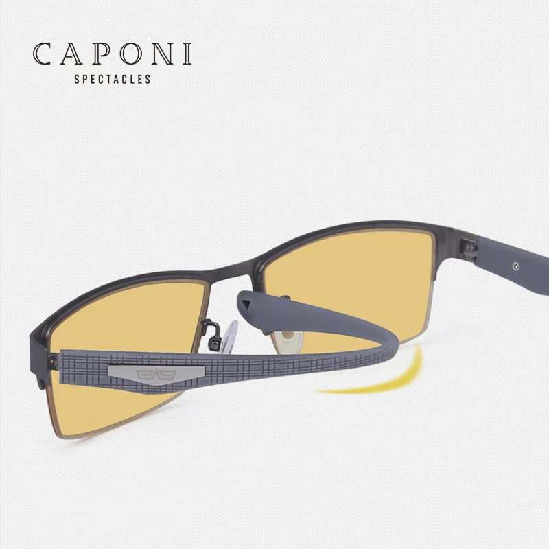 

Caponi Men Pure Titanium Photochromic Polarized Sunglasses Semi-Rimless Eyewear Frames UV400 BSYS9019, Black;gun