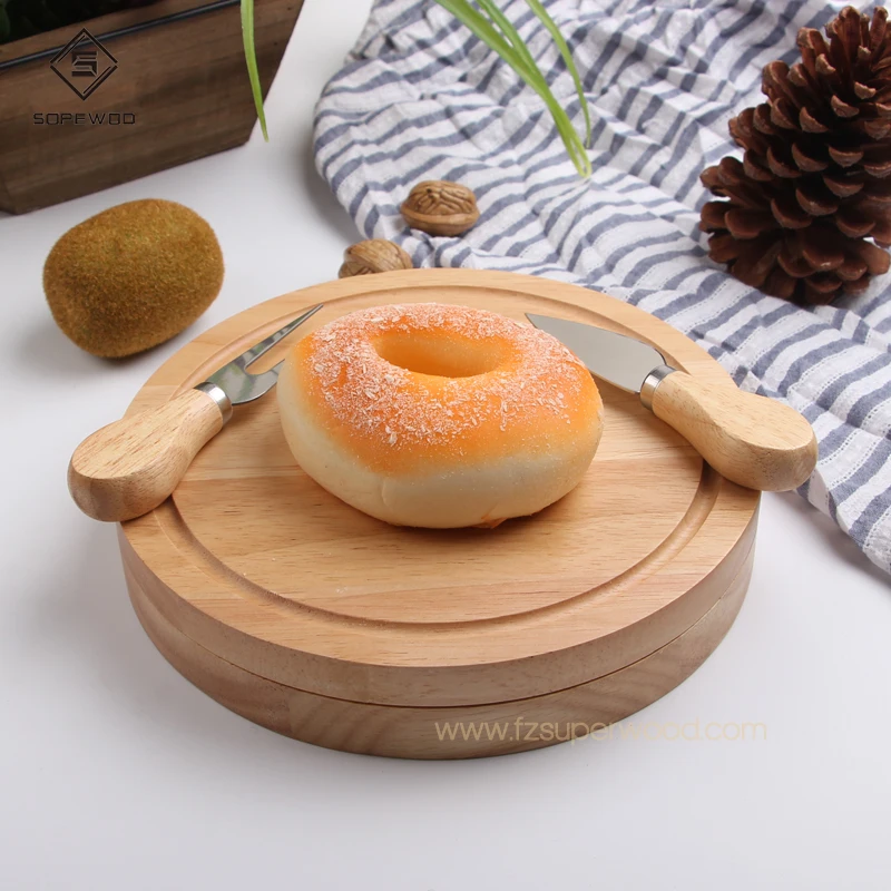 

Round Rubberwood Mini Cheese Cutting Board Set with 4 Cheese Tools, Natural