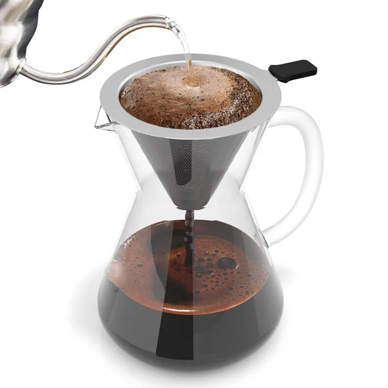 

Hand-Blown Pour Over Coffee Maker Dripper Chemex Coffeemaker Glass Mug With Fine Mesh Coffee Filter 400ml, Clear transparent