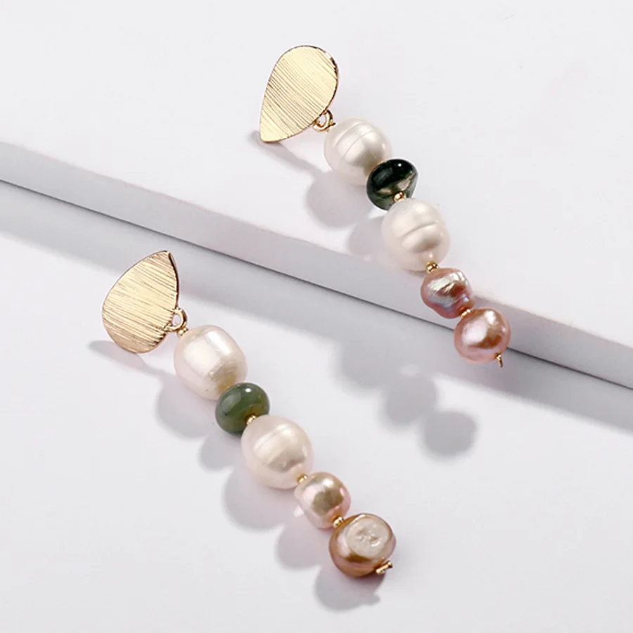 

2019 Japan and Korea style long drop natural agate fresh water pearl earrings for women, Natural white
