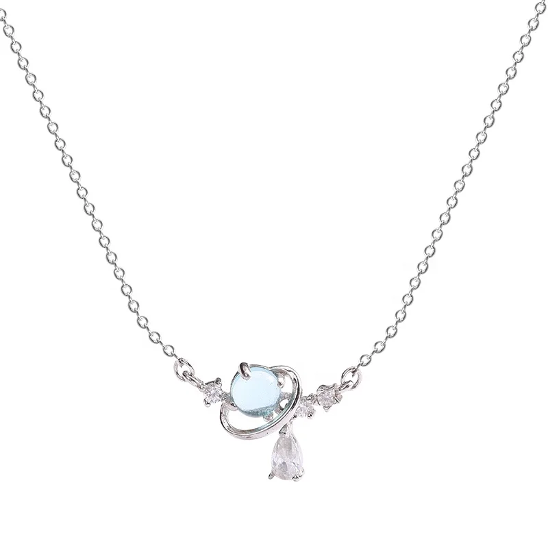 

2019 new design plating platinum glass pendant silver necklace