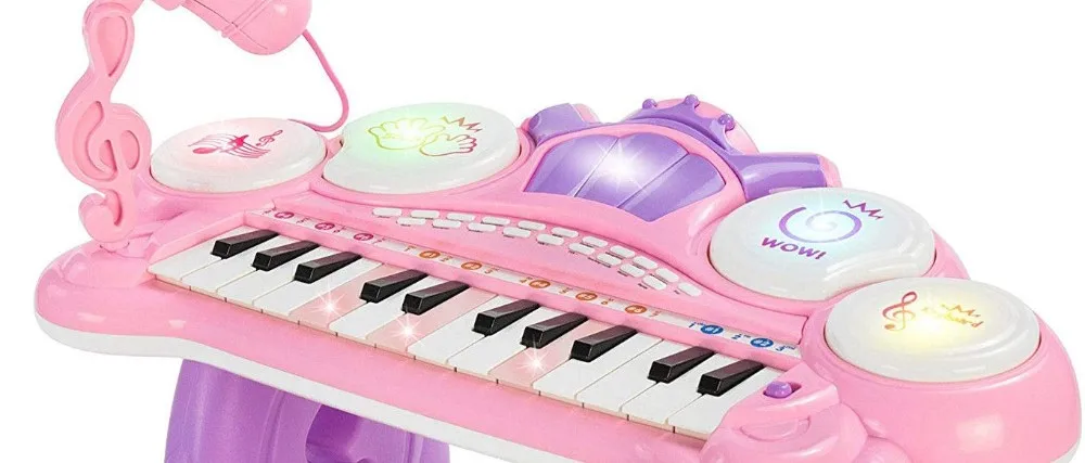 Kids Electronic Keyboard Organ Piano With Lights 24 Keys Drum Microphone & Stool 