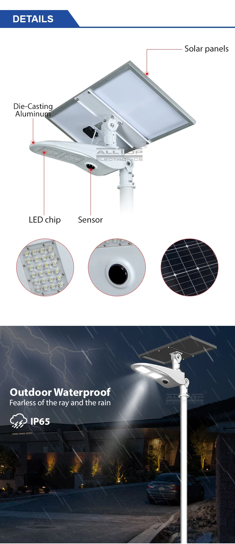 High lumen ip65 outdoor waterproof 50w led solar powered street light price