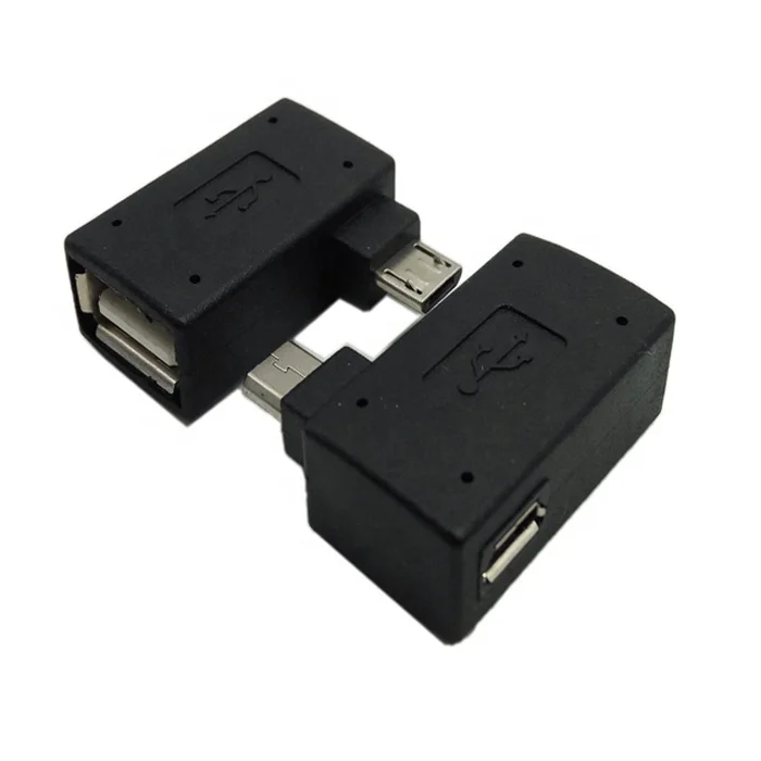 

90 degree right left angle Micro USB 2.0 OTG Host Adapter with USB Power