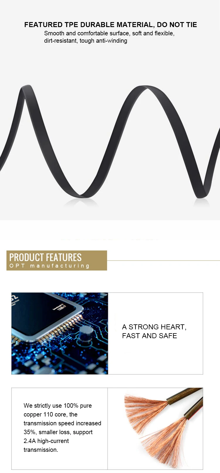 Shenzhen electric cable phone charger usb 3.1 type c cable for smartphone,for android