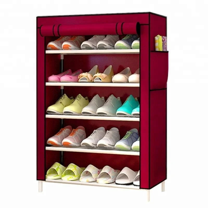
Retail shoes display stand cheap with cover non-woven shoe rack plastic shoe cabinet 