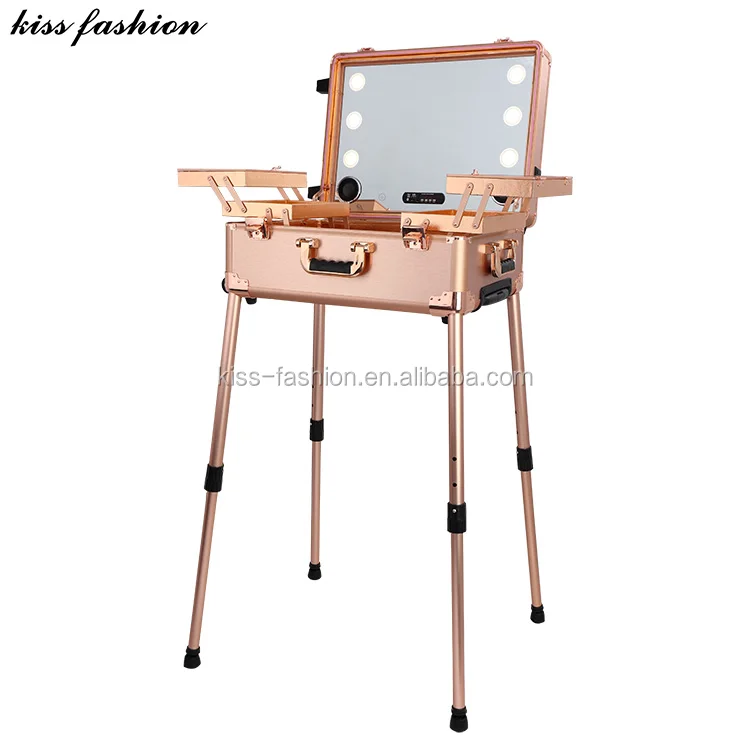 Black Aluminum Rolling Cosmetic Train Case Makeup Vanity Station Case